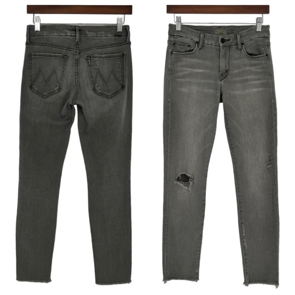 Mother Womens Looker Ankle Fray Skinny Jean Size 26 Gray Denim Distressed USA - Picture 1 of 16